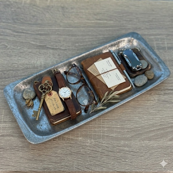 Pottery Barn Barona Silver Aluminum Rectangular Platter 12” Catchall Candle Tray - Picture 2 of 9